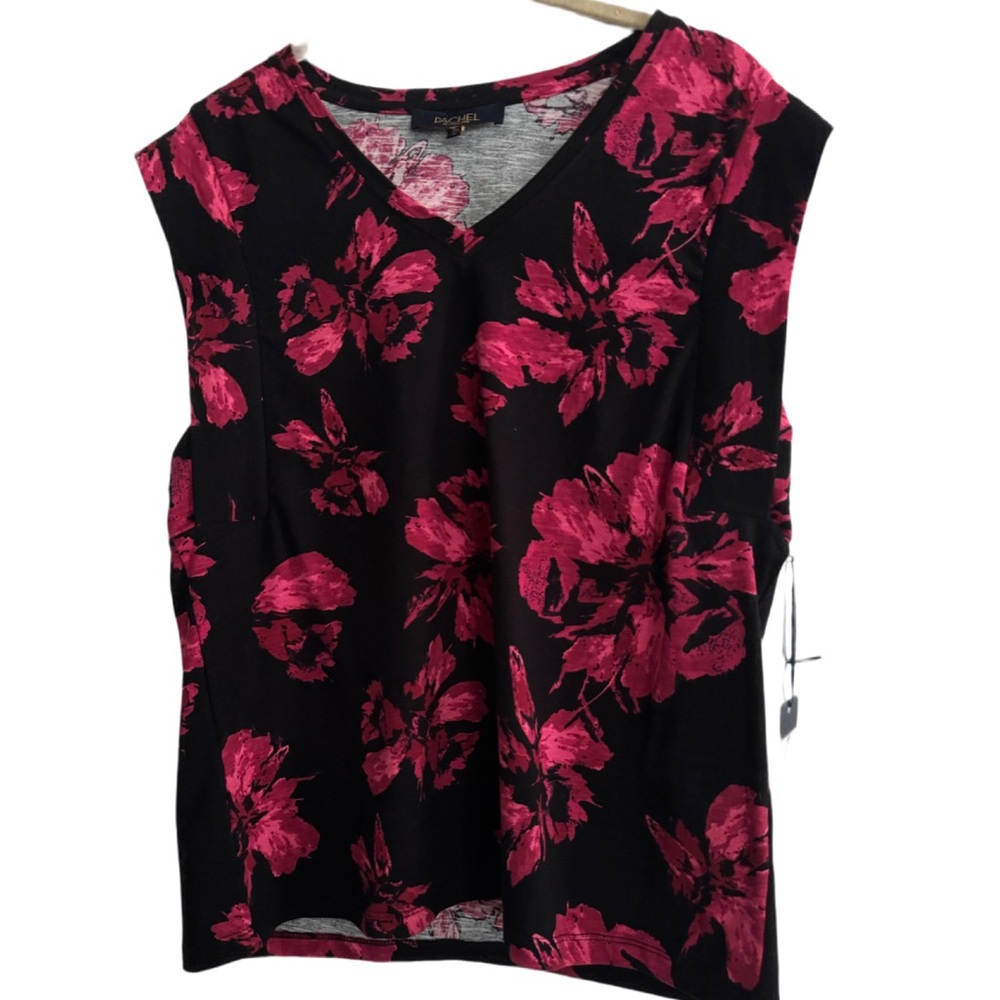 Rachel Roy Black and Pink Floral Women's Top, New, Size M